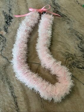 Hawaiian Lei light pink Eyelash Yarn Ribbon tie handmade graduation luau wedding